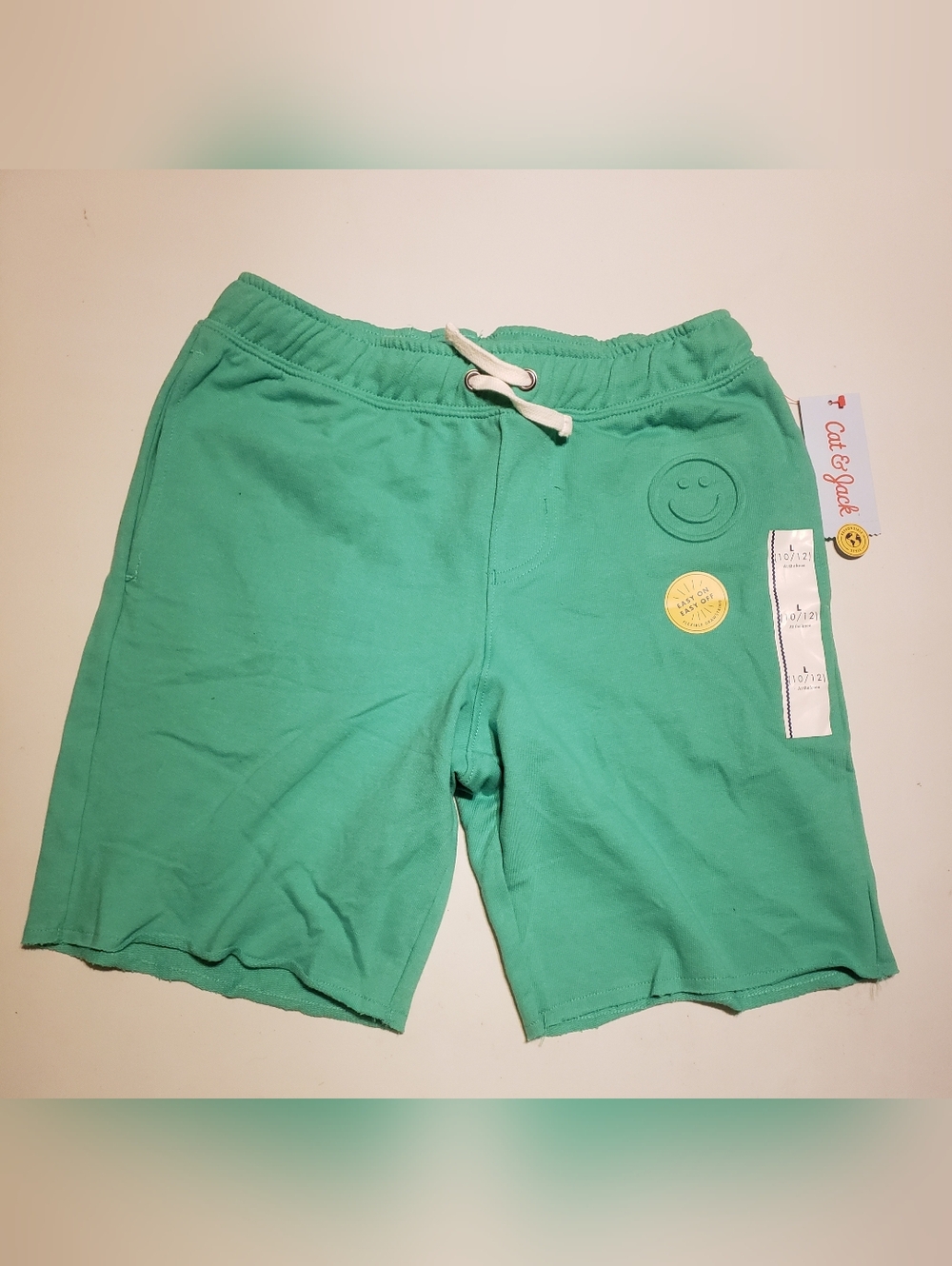 Cat & Jack Green Knit Pull-On Shorts with Smiley Patch